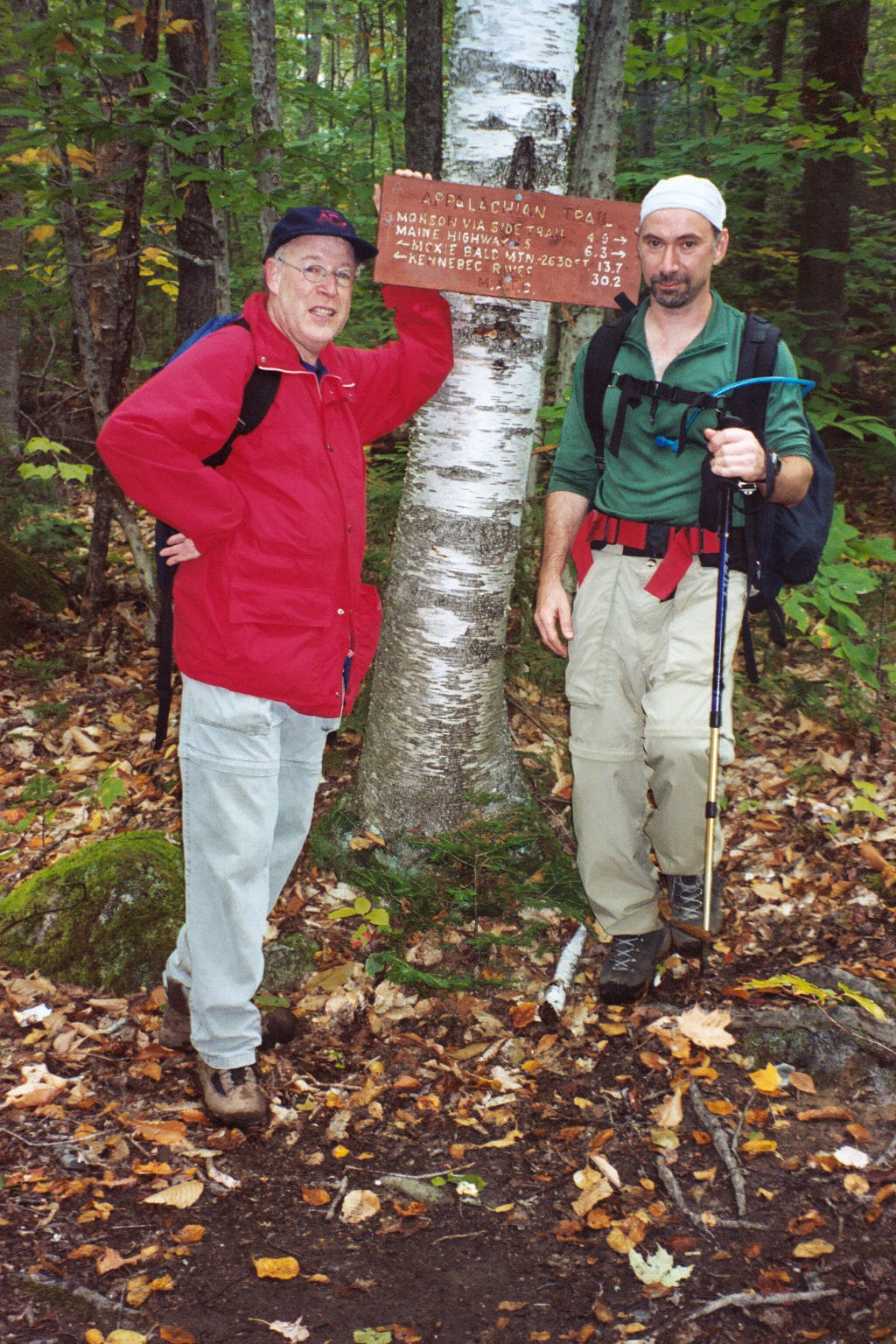 6.3 MM. Here is the trail sign on the AT at the crossing of Shirley-Blanchard Road. Aaron and David Kahan are posing for this photo.  Courtesy askus3@optonline.net